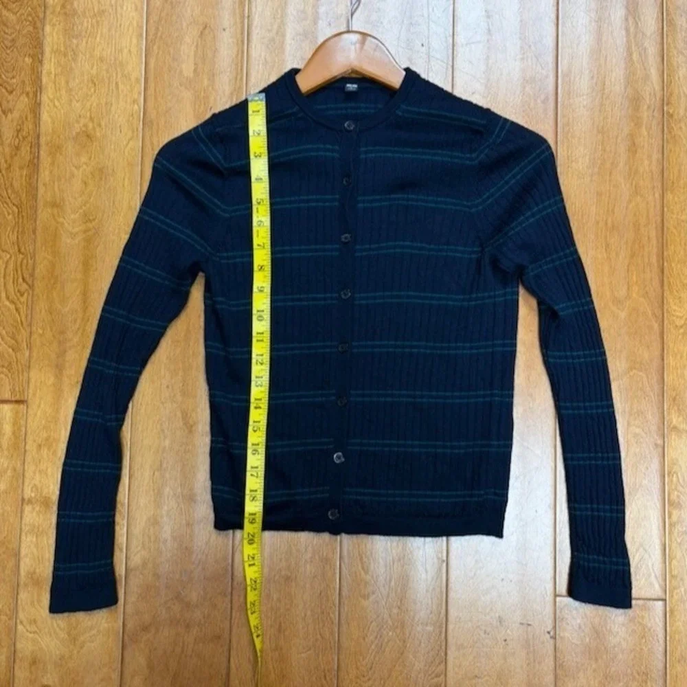 Uniqlo Womens Merino Wool Cardigan Size *S Preppy Dark Academia Ribbed Striped